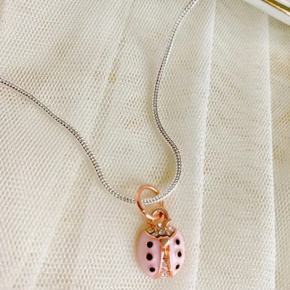 Cute Pink LadyBug Rose Goldplated Pendant Silver plated Necklace 18" - Picture 10 of 10